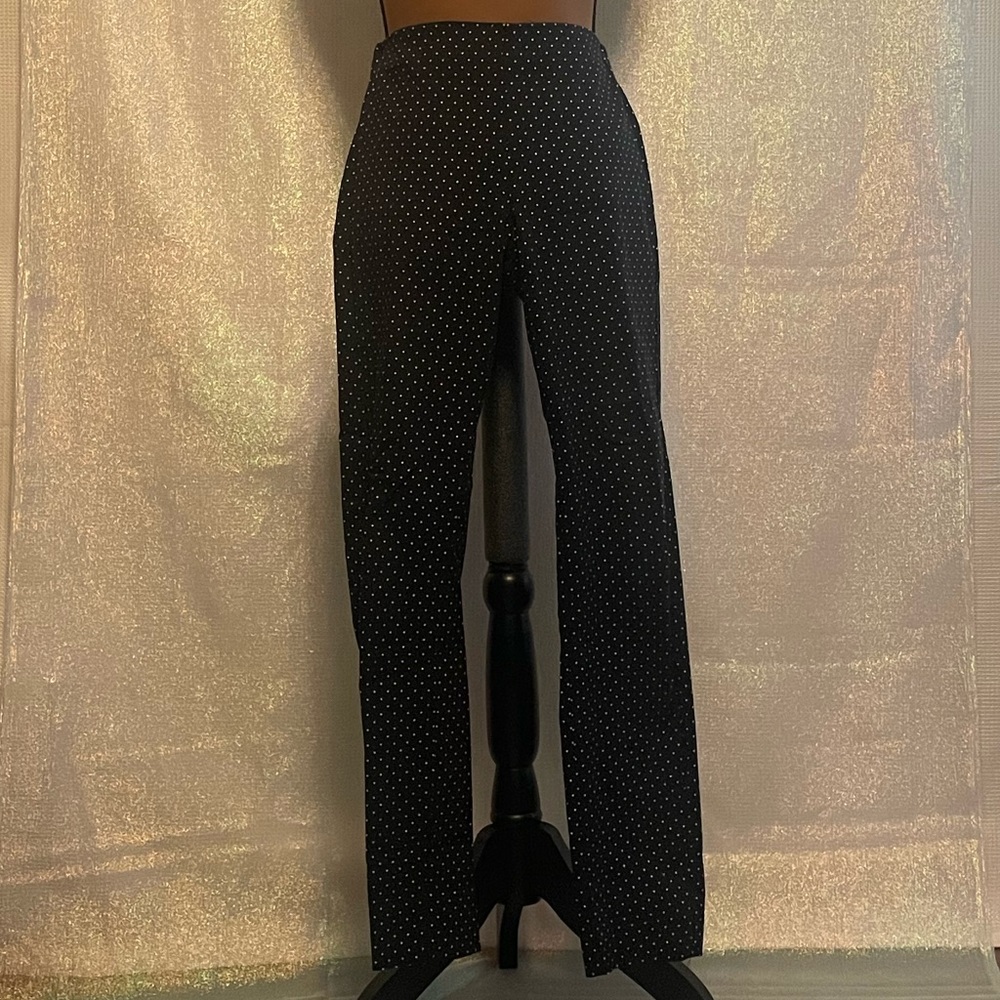 Stretchy Black and White Polka Dotted Fitted Trousers